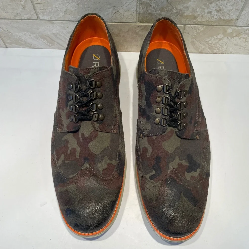 Cole Haan Grand.OS Mens Camo Suede Wingtip Oxford Shoes C32415 Brown Green 9.5 W